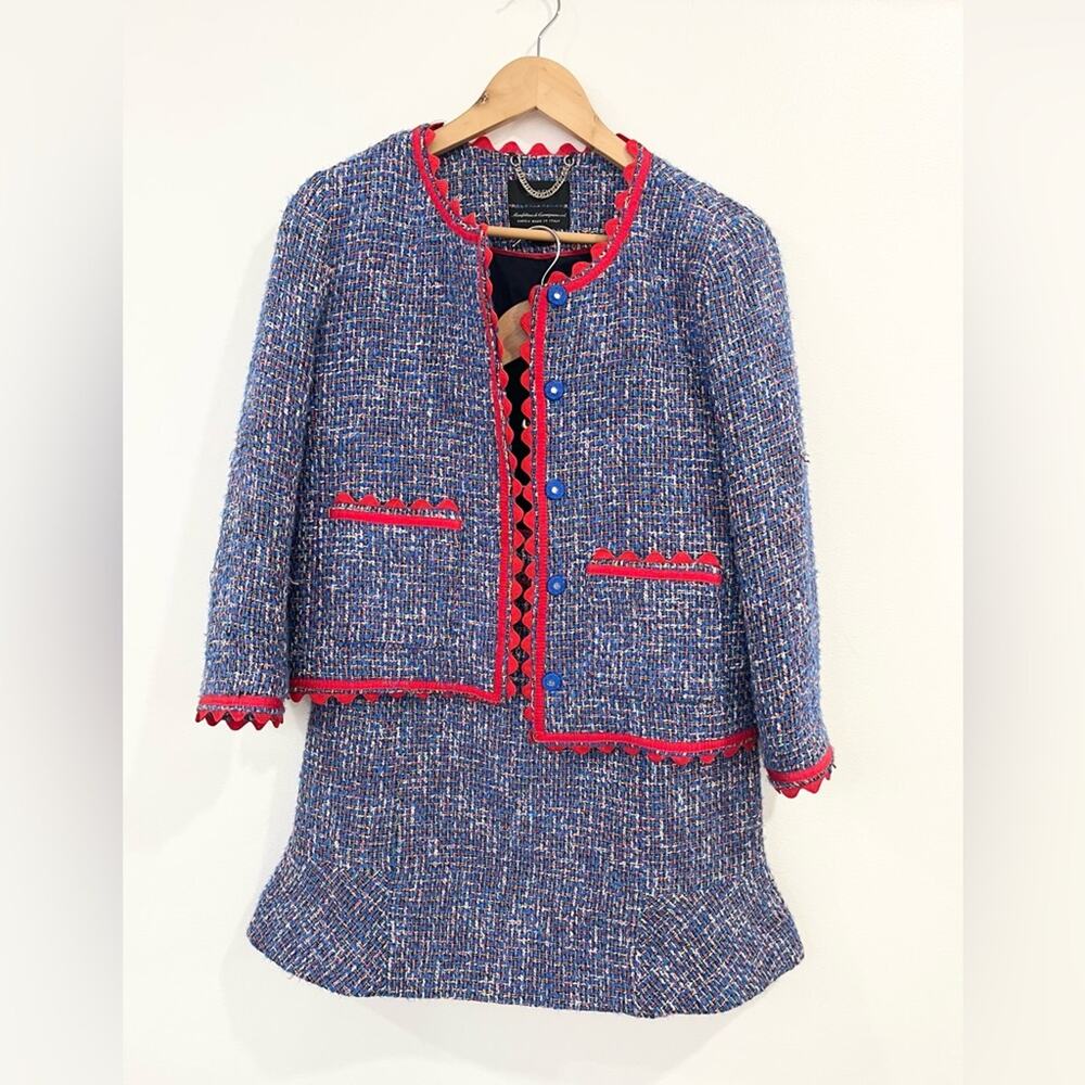 J Crew Womens Jacket Blazer and Skirt Set BlueRed‎ Autumn Tweed 6 Career Preppy